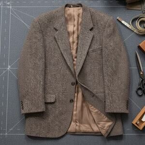 Harris Tweed Scottish Wool Sport Coat Brown Plaid USA Made Bespoke Mens 42